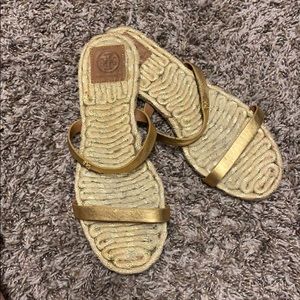 Tory Burch Gold Double Strap Sandals